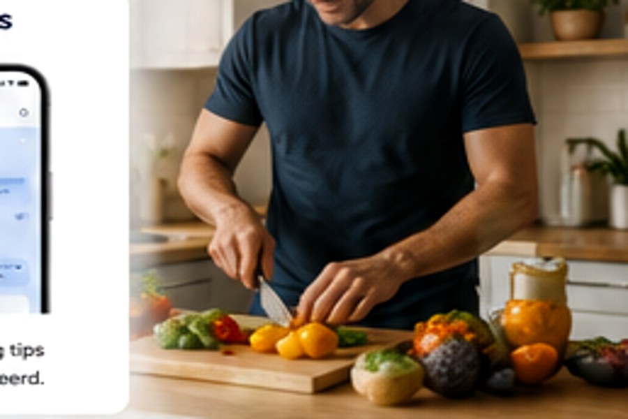 Man bereidt een gezonde maaltijd in de keuken